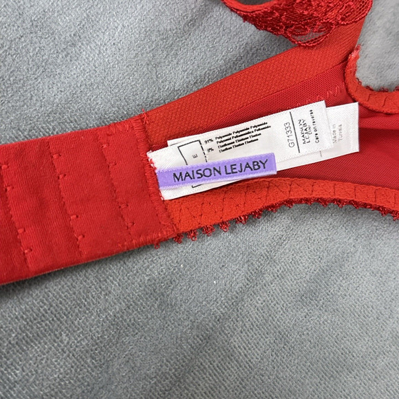 Maison Lejaby Elixir Theodora 3 Part Underwire Bra Red US Size 32E G71333 Lace - Picture 9 of 11